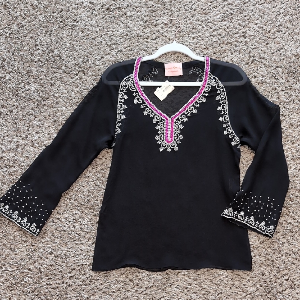 Haute Qoochy Black Tunic with Purple Embroidery
